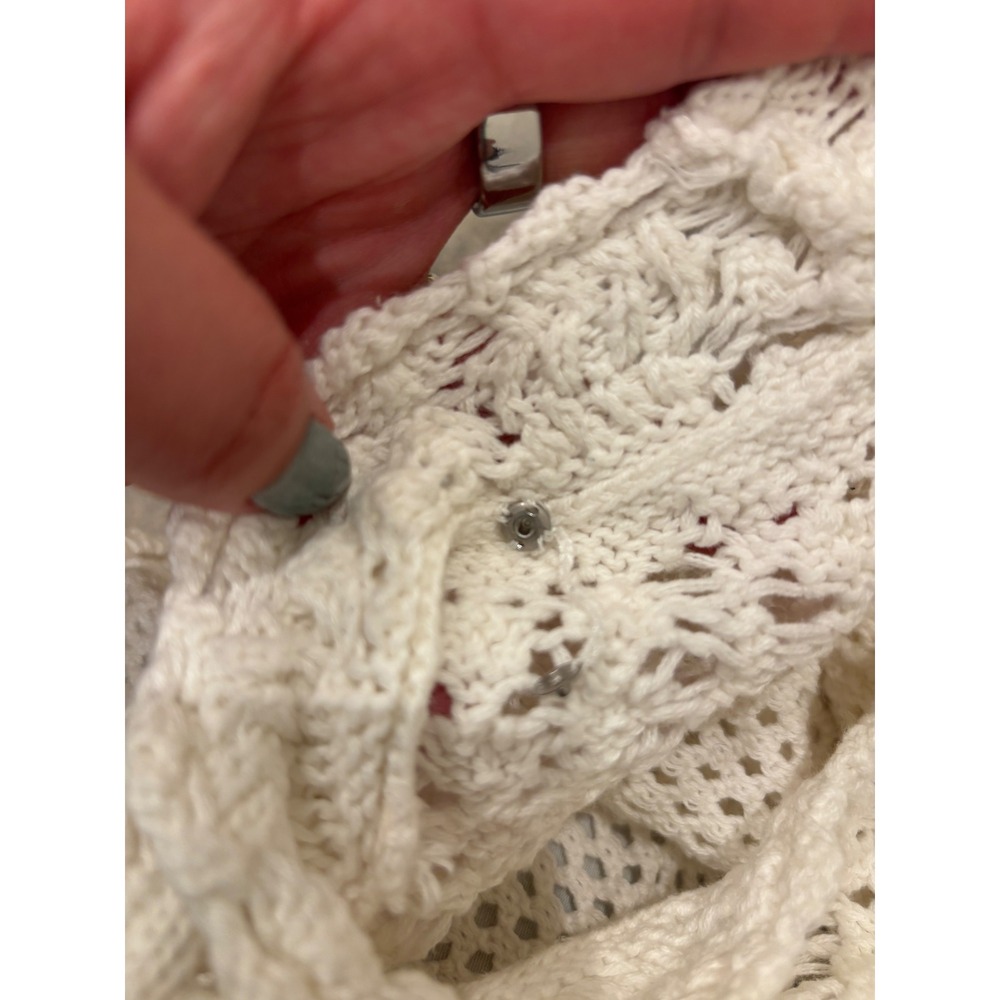 Anthropologie Crochet Knit Crop Top Cream Off White Boho Open Knit XS 0437 - Picture 7 of 8